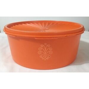 Vintage Tupperware Canister 1204-118" Round Orange Starburst Lid 1205-1 READ